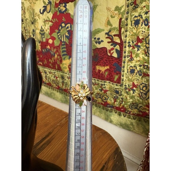 Vintage Gold Tone Ring Costume Jade Onyx Tiger Eye Coral Cubic Zirconia - Picture 10 of 10